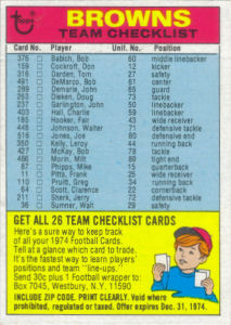 Browns Team Checklist 1974 Topps football card