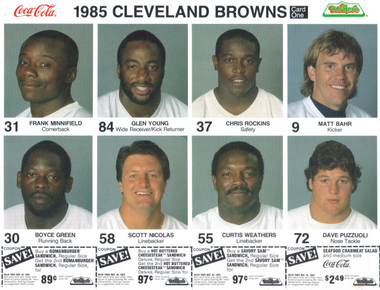 1985 Coca Cola/Mr. Hero Cleveland Browns #1 football card