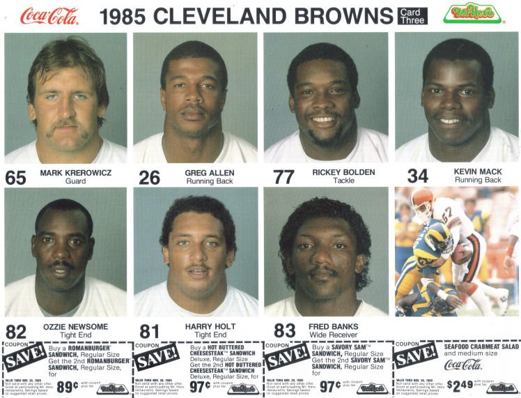1985 Coca Cola/Mr. Hero Cleveland Browns #3 football card
