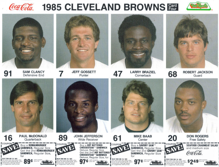 1985 Coca Cola/Mr. Hero Cleveland Browns #4 football card