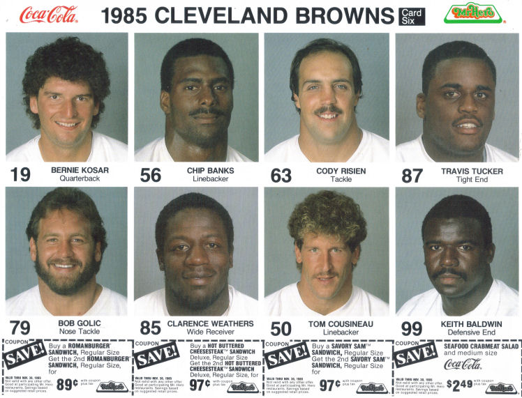 1985 Coca Cola/Mr. Hero Cleveland Browns #6 football card