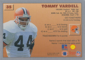 Tommy Vardell 1993 FACT Fleer Shell reverse #35 football card