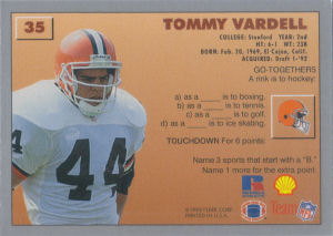 Tommy Vardell 1993 FACT Fleer Shell reverse #35 football card